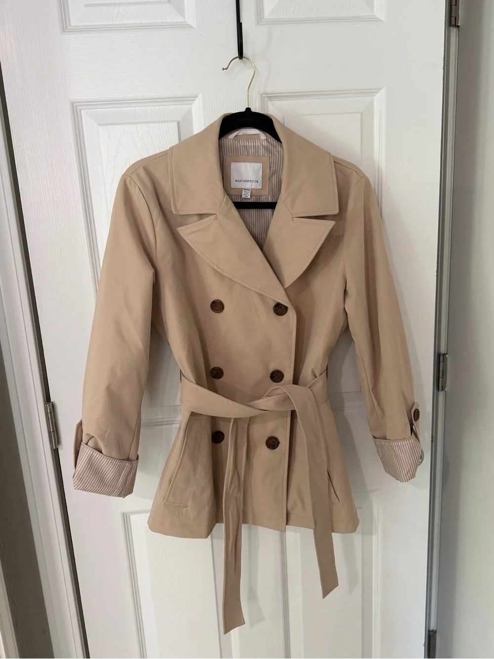 Beige Double-Breasted Belted Trench Coat - Picture 1 of 10